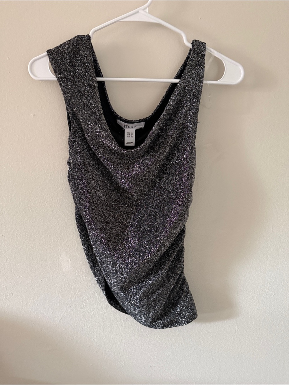 Sparkle Sleeveless Draped Tank - Black Silver